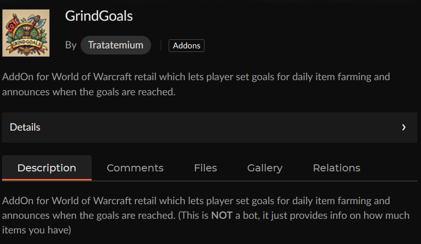 Grind Goals addon published on CurseForge
